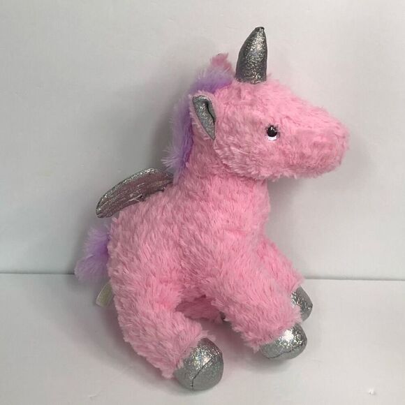 homerbest pink fluffy unicorn purple mane silver shiny sparkly wings horn 11” - Picture 2 of 8
